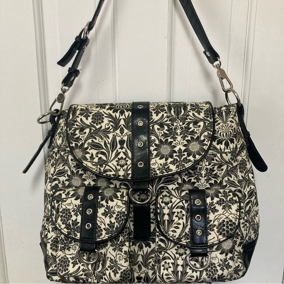 Gigi Hill Los Angeles Floral Coated Canvas BackPack Sling Purse Shoulder Bag EUC - Picture 2 of 6